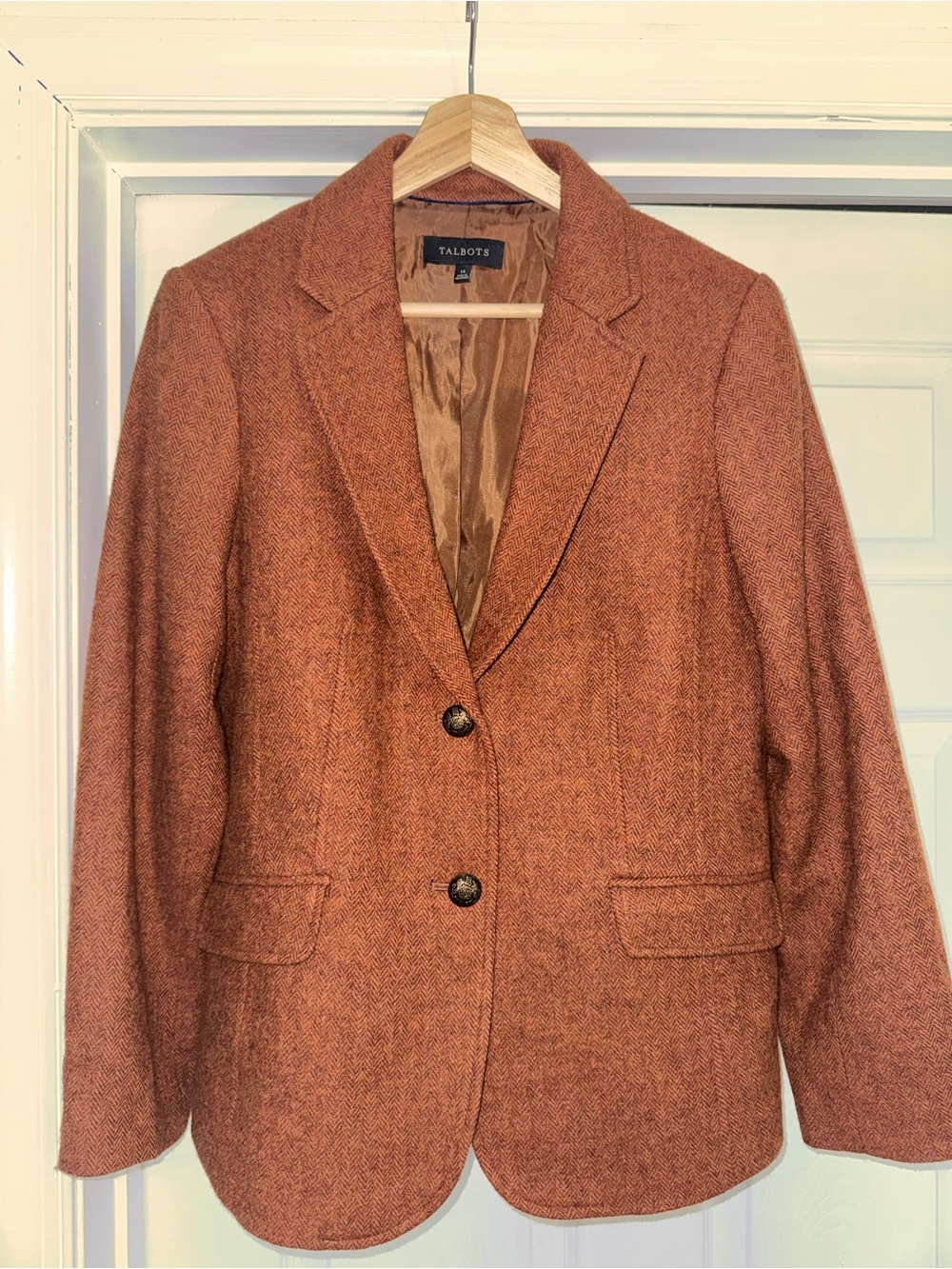 Bundle of 2 Talbots Blazers Classic Herringbone Shetland Wool Brown Green 14 - Picture 3 of 11